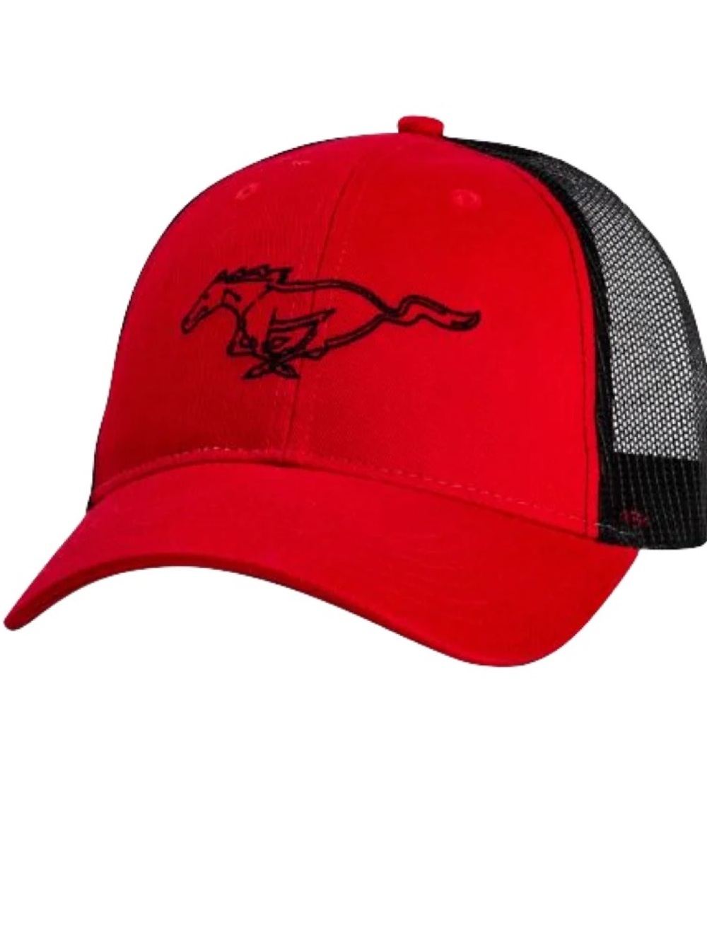 Ford Mustang Red Black Trucker Hat With Running Pony Logo Snapback NWT